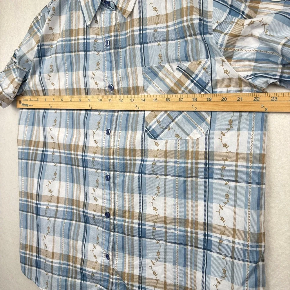 Adrian Delafield Shirt Womens L Plaid Floral Embroidered Button FrontCottagecore